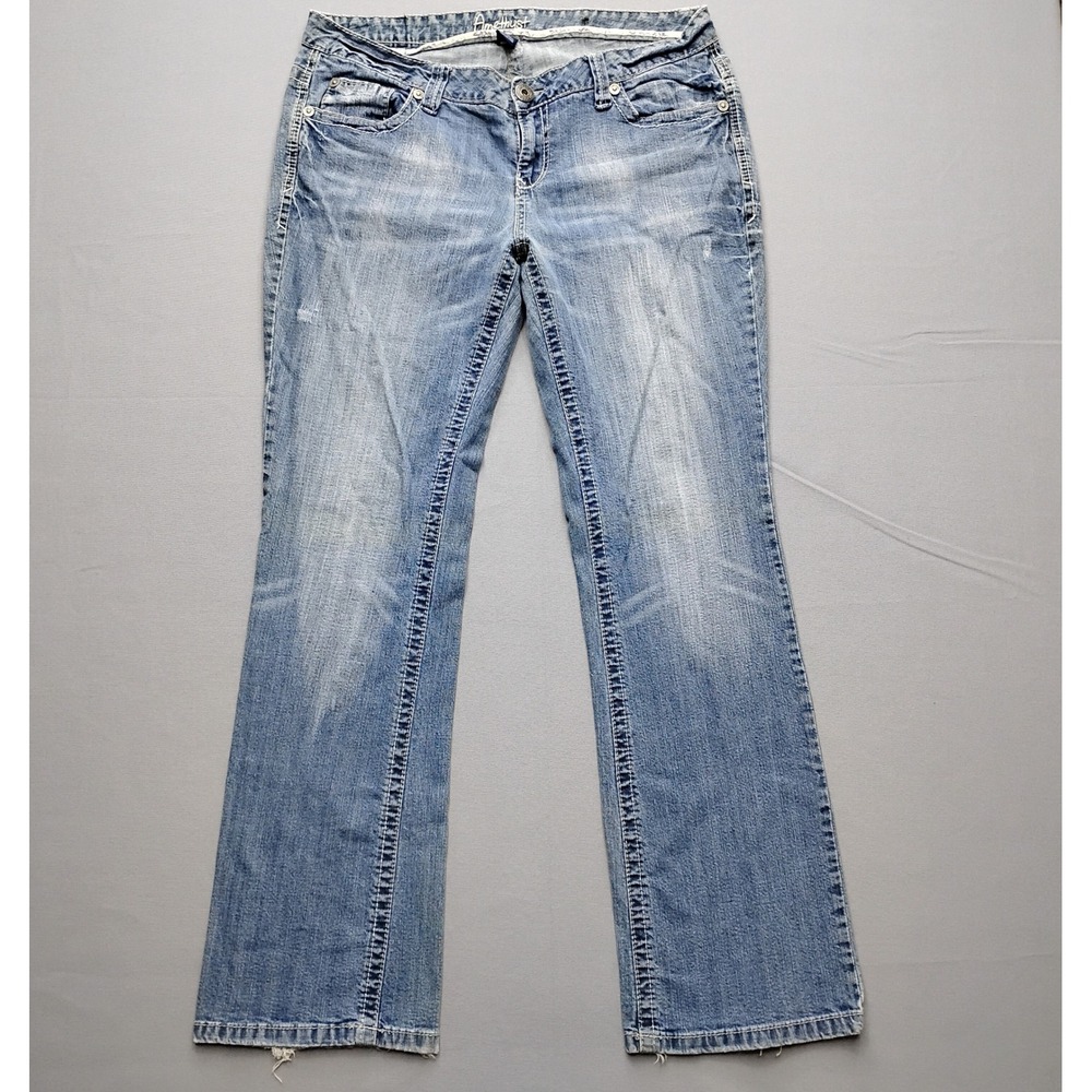 Amethyst Jeans Women 16 Blue Denim Low Rise Bootcut Vintage Y2K Contrast Stitch